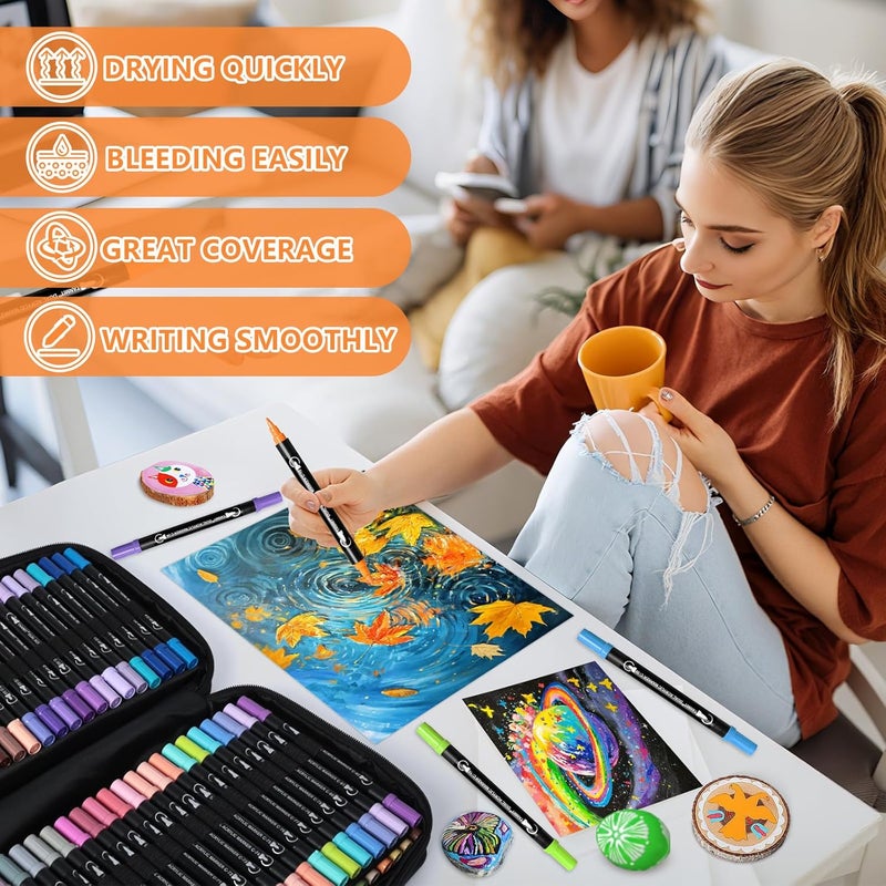 TANMIT 124 Colors Acrylic Paint Pens, Dual Tip Acrylic Paint Markers with Brush Tip and Fine Tip, Acrylic Pens for Rock Painting, Wood, Canvas, Stone, Glass, Ceramic,DIY Crafts Making Art Supplies - Image 3